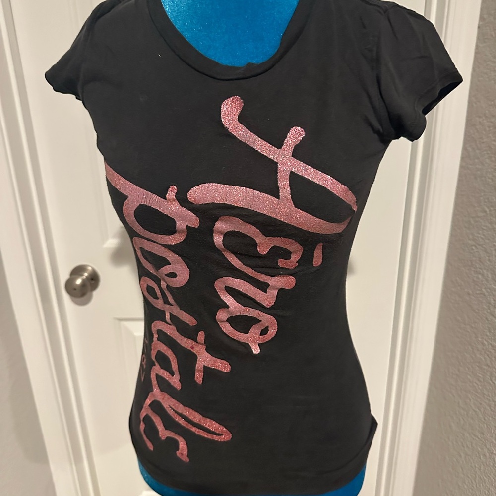 Aeropostale Black Pink Glitter Graphic Tee – XS/Small